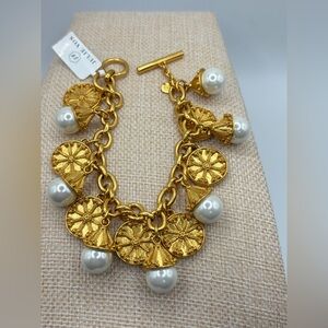 NWT Julie Vos Gold and Pearl Chunky Charm Bracelet